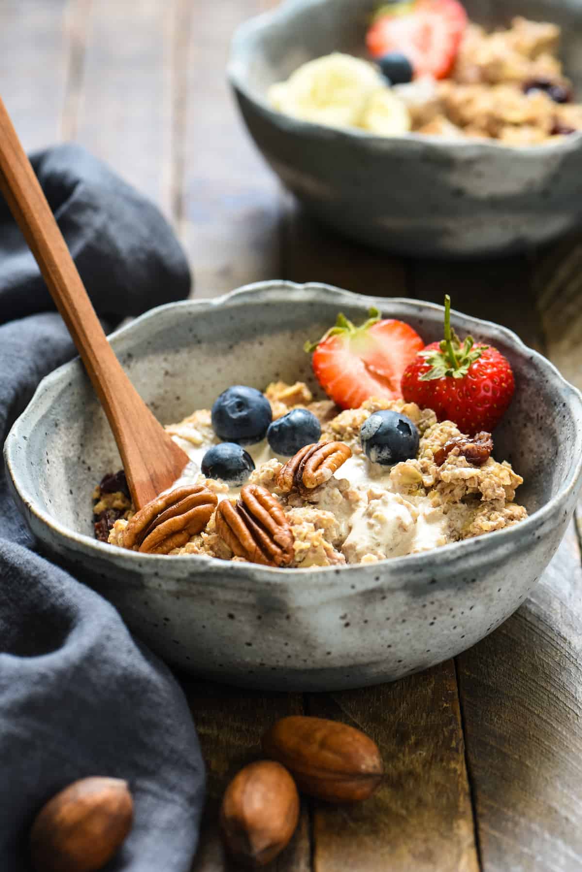 Pecan Milk Breakfast Porridge - Enjoyed warm or cold, this protein-rich, whole grain breakfast made with easy homemade pecan milk will keep you fueled all day! | foxeslovelemons.com