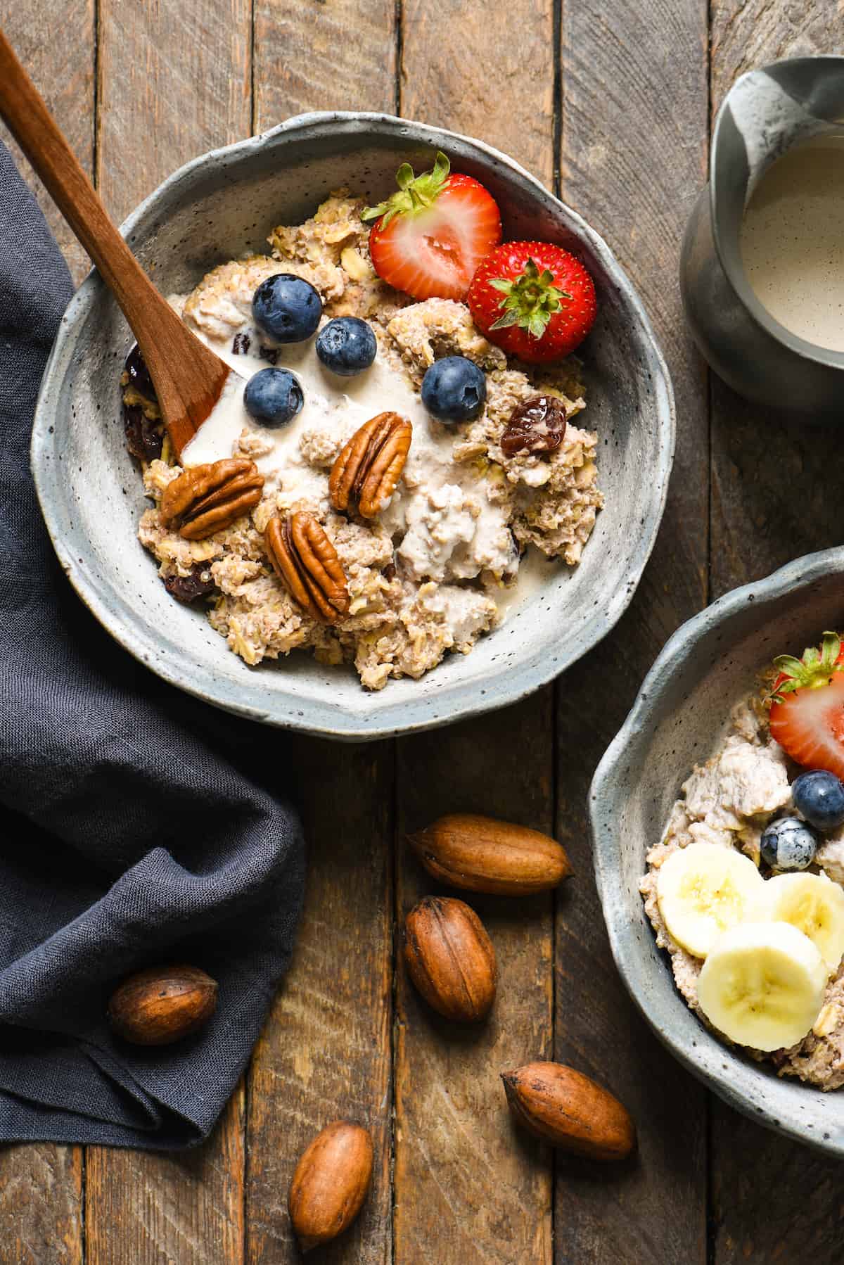 Pecan Milk Breakfast Porridge - Enjoyed warm or cold, this protein-rich, whole grain breakfast made with easy homemade pecan milk will keep you fueled all day! | foxeslovelemons.com