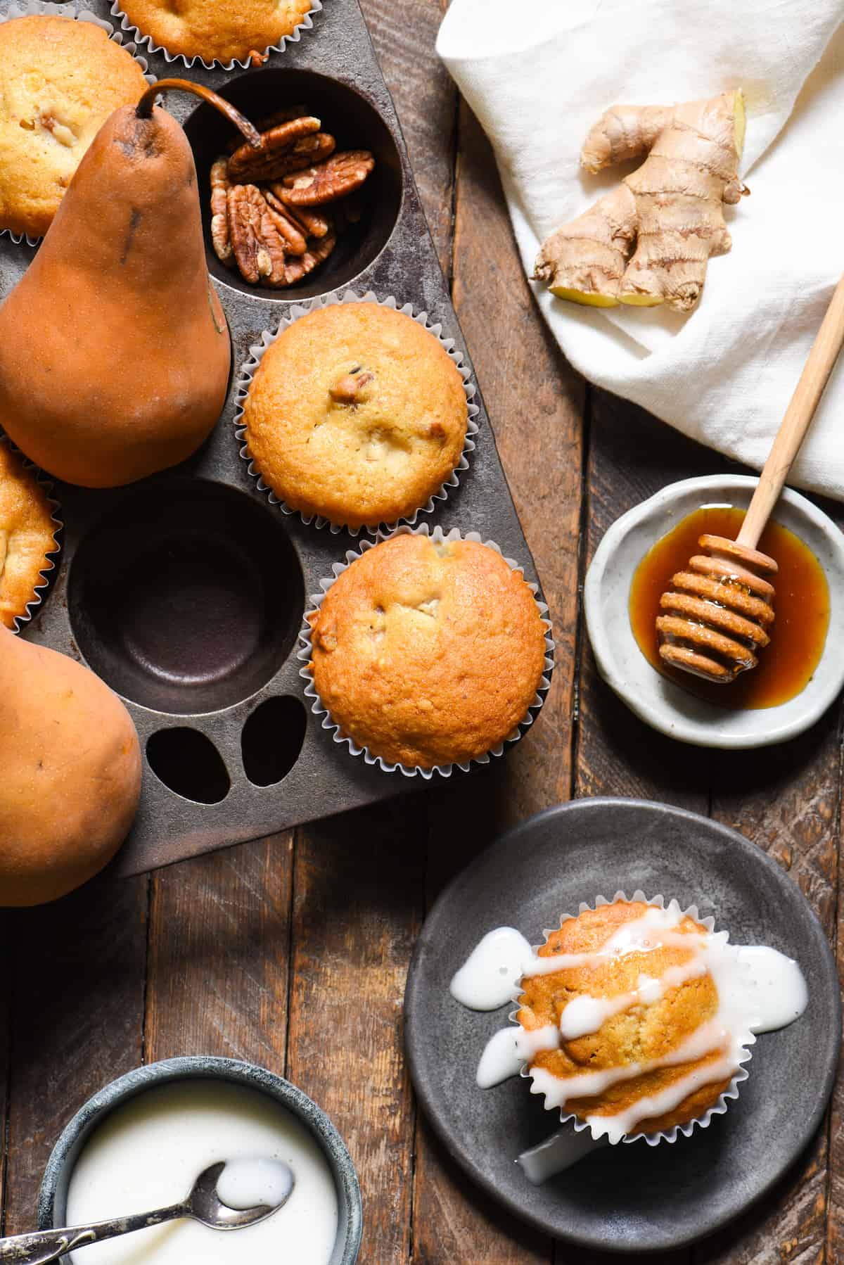 Gingered Pear Muffins with Honey Glaze | foxeslovelemons.com