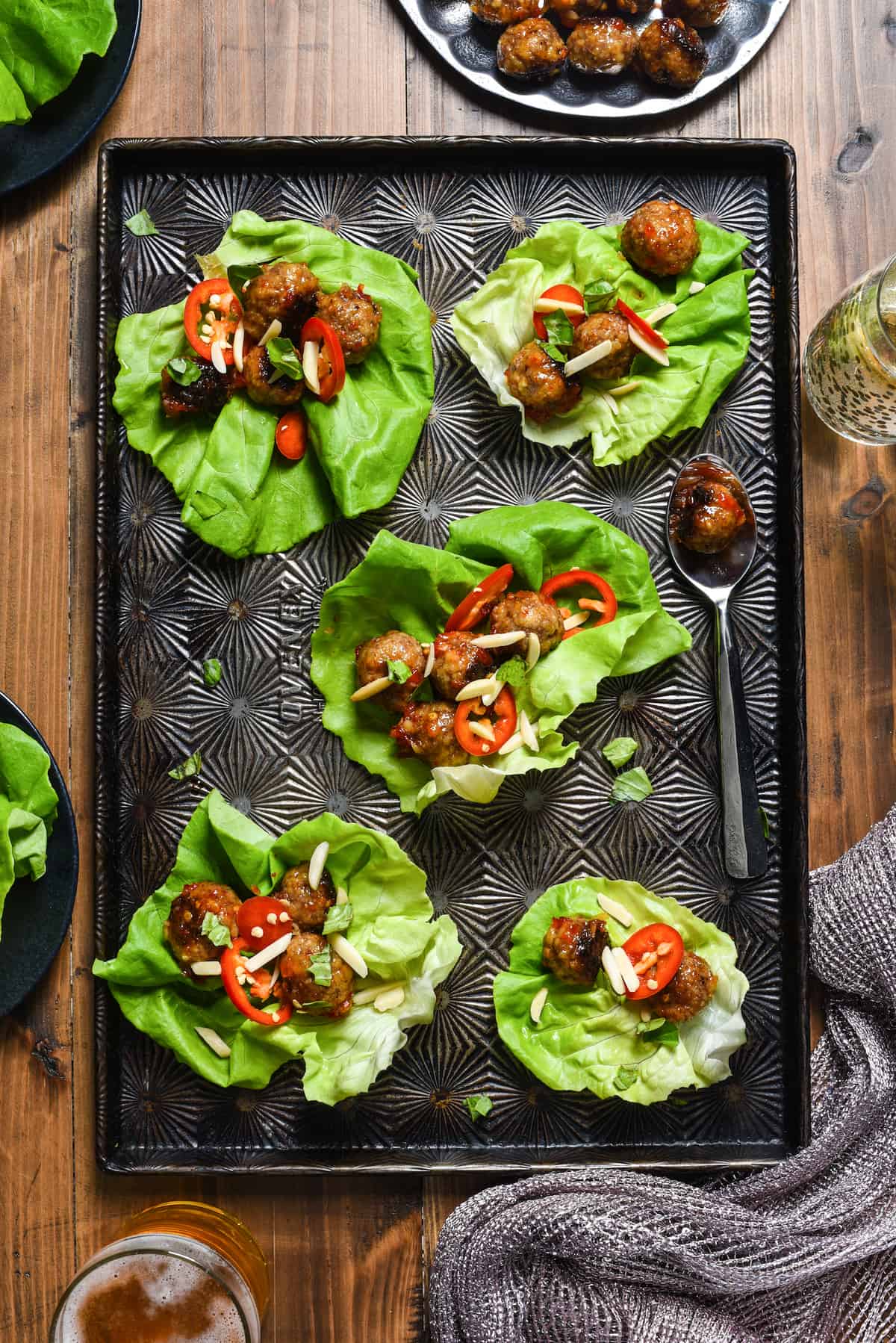 Sweet Chili Lamb Meatball Lettuce Wraps | foxeslovelemons.com