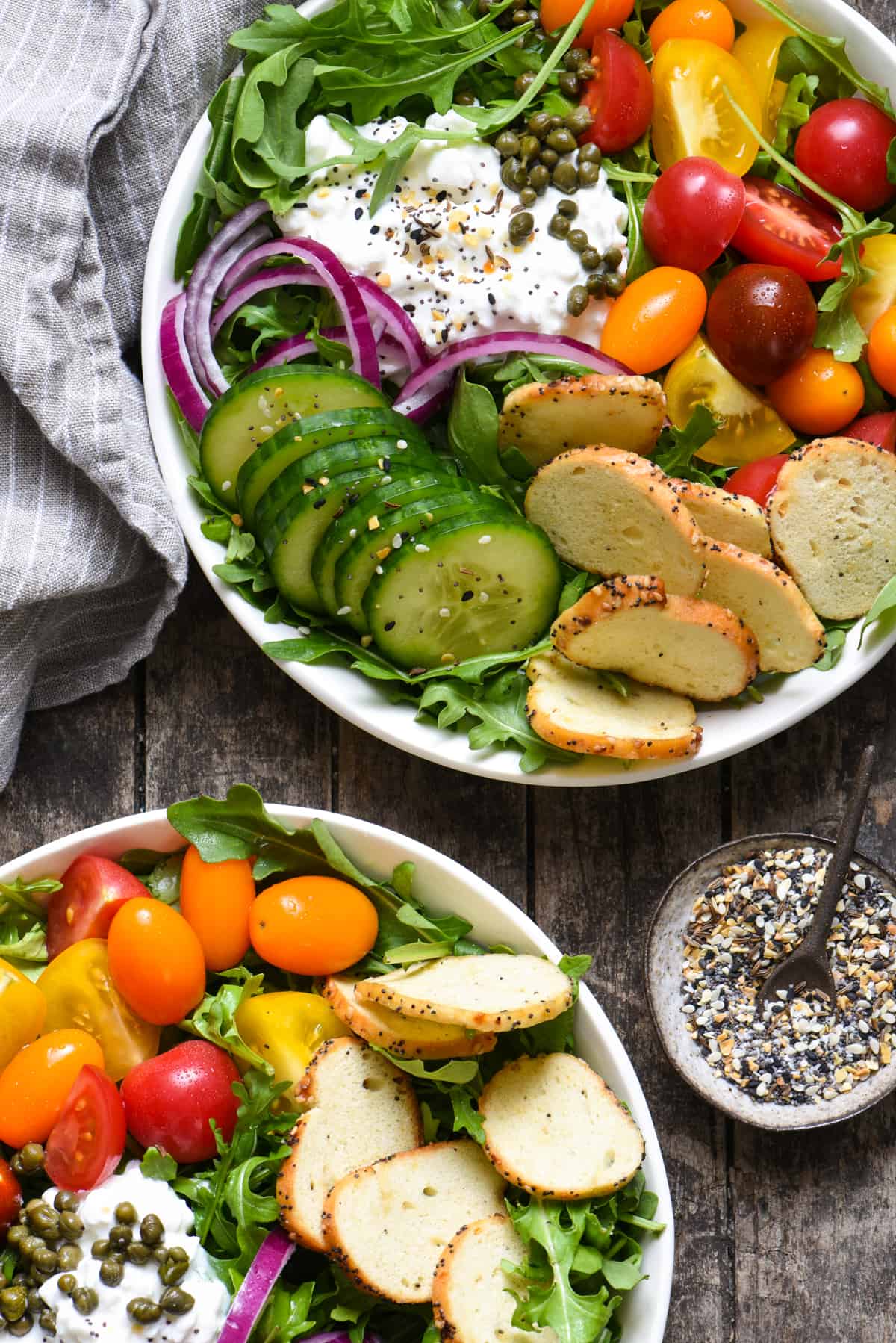 Make your own Everything Bagel Seasoning for less than half the price of pre-mixed seasoning from the store. Sprinkle on salads, veggies, eggs, cottage cheese . . .  everything! | foxeslovelemons.com