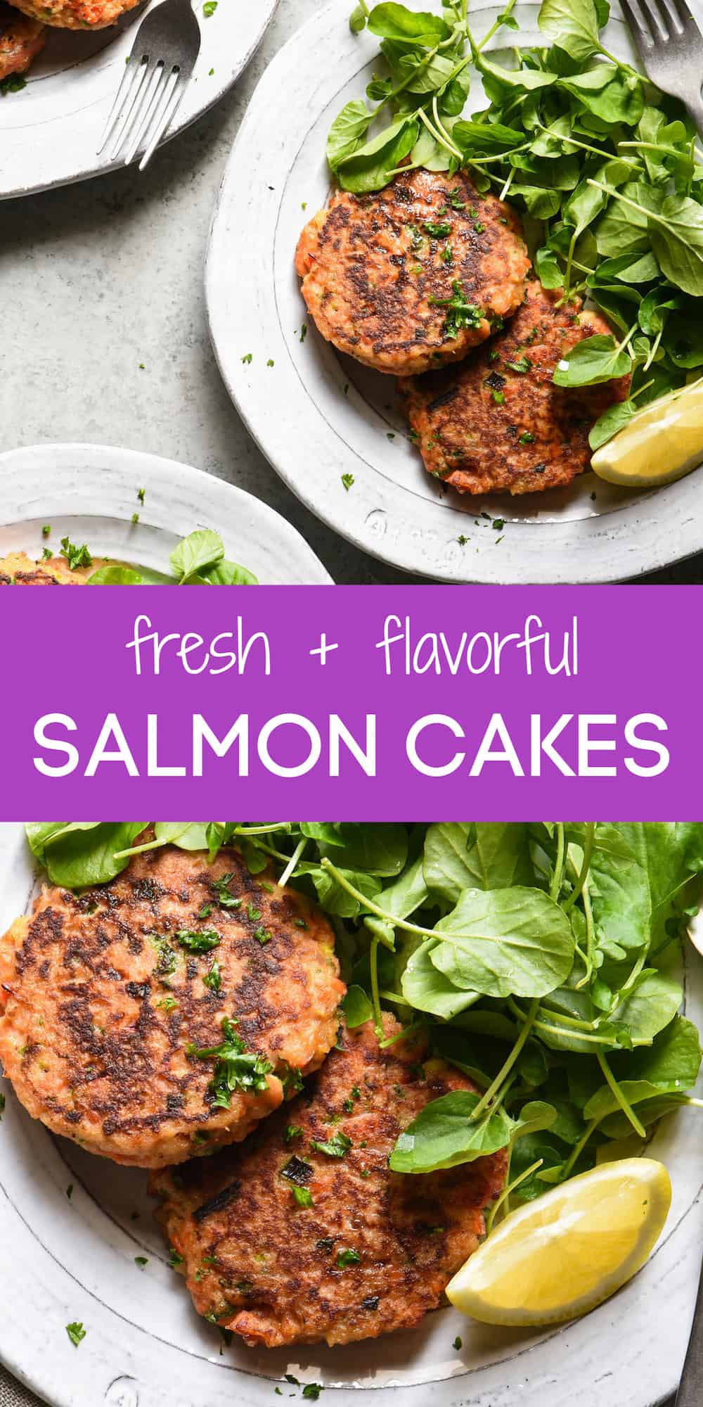 These Salmon Cakes are made with fresh, flavorful ingredients and are easy to prepare. This restaurant-quality recipe will win over even the seafood skeptics in your family. | foxeslovelemons.com