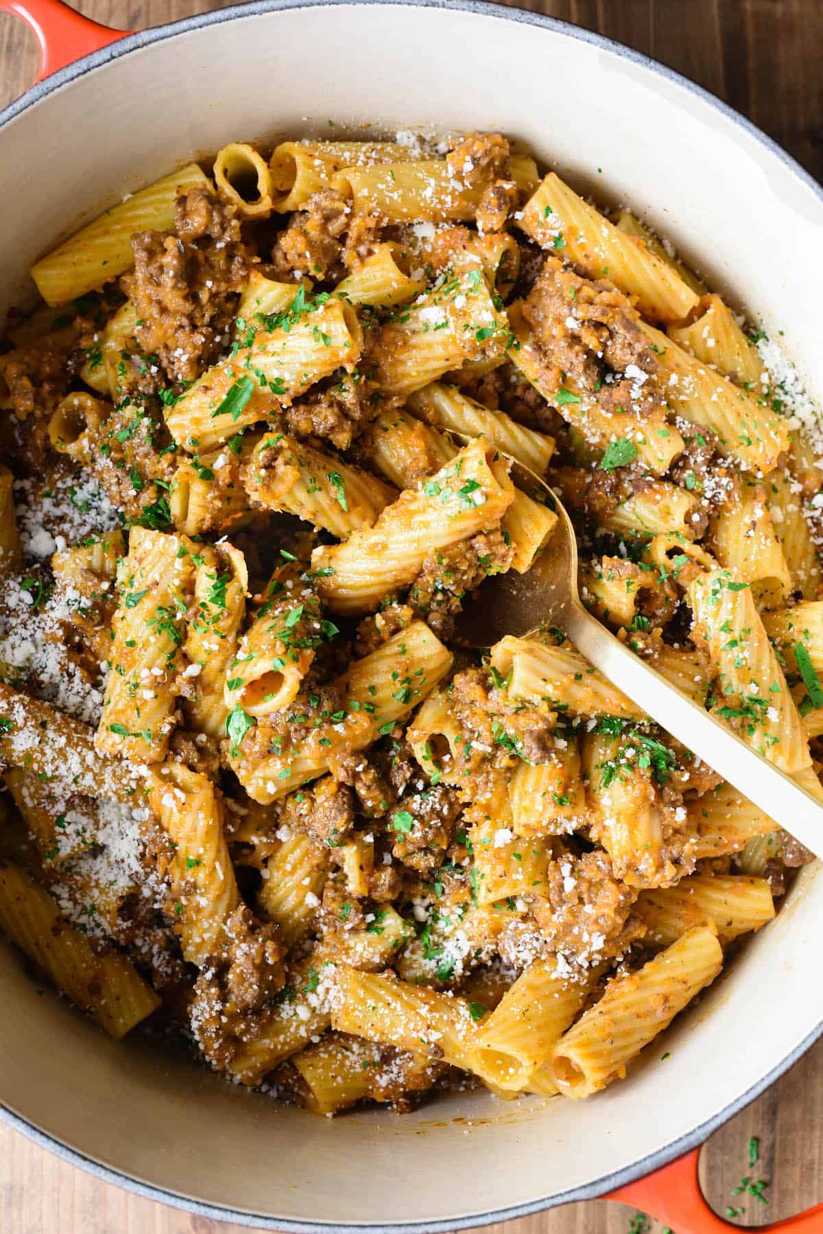 Meat Sauce Rigatoni - Foxes Love Lemons