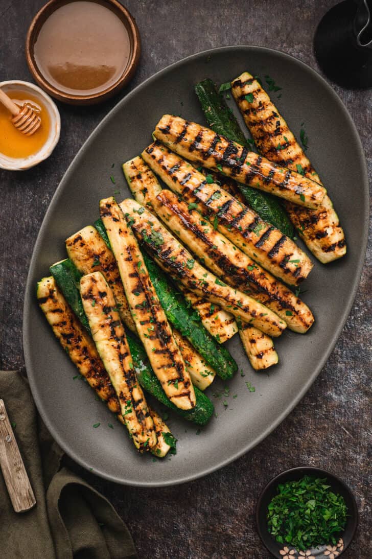 Grilled Zucchini Recipe with Miso Glaze - Foxes Love Lemons