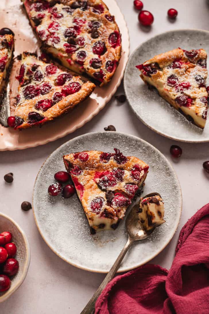 A clafoutis recipe being served on small plates.