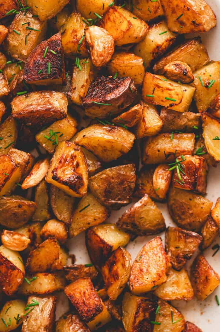 Closeup on a recipe for breakfast potatoes.