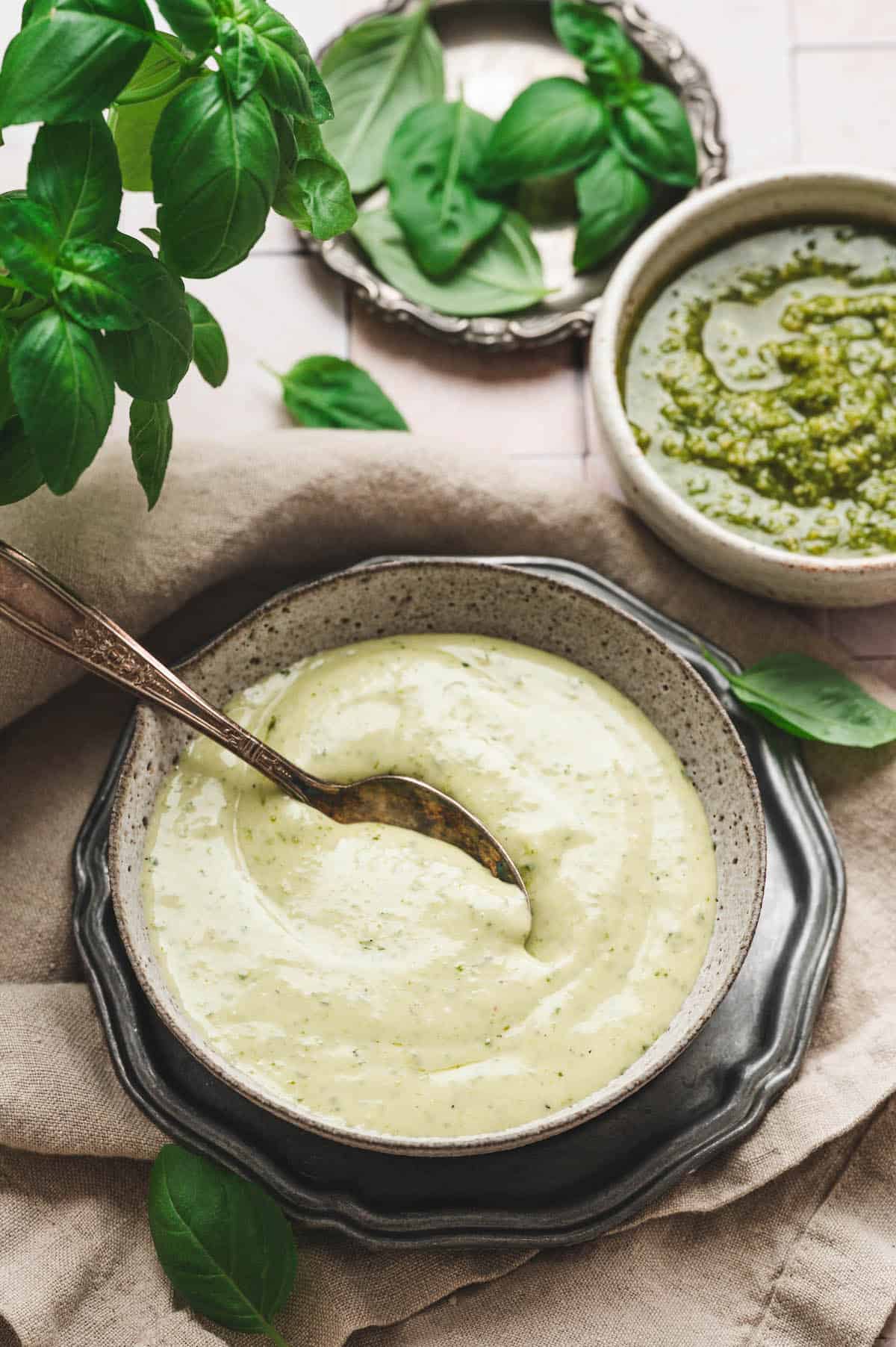 Pesto Ranch Salad Dressing [Two-Ingredient Magic] - Foxes Love Lemons